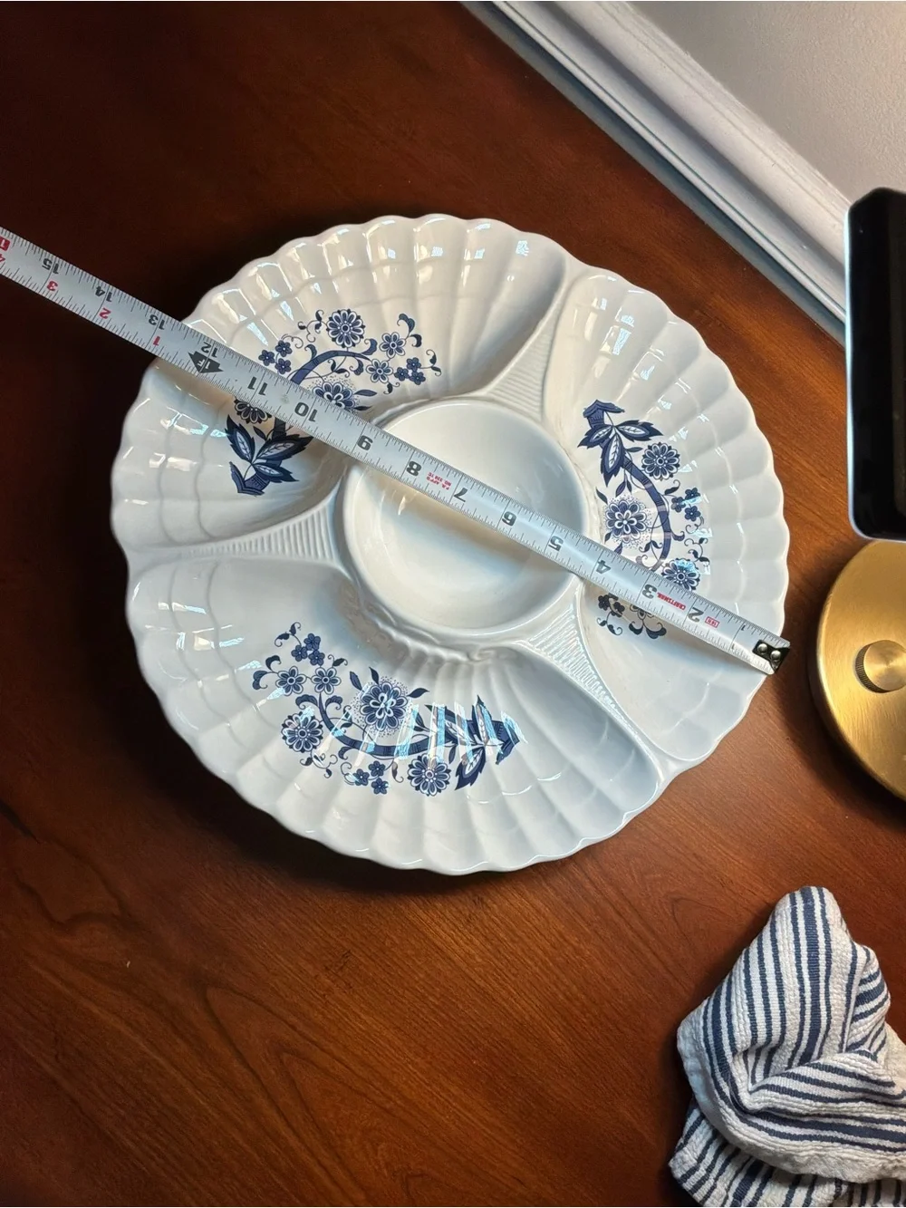 Vintage Chinoiserie Blue Onion Serving Tray Divided Platter Appetizer